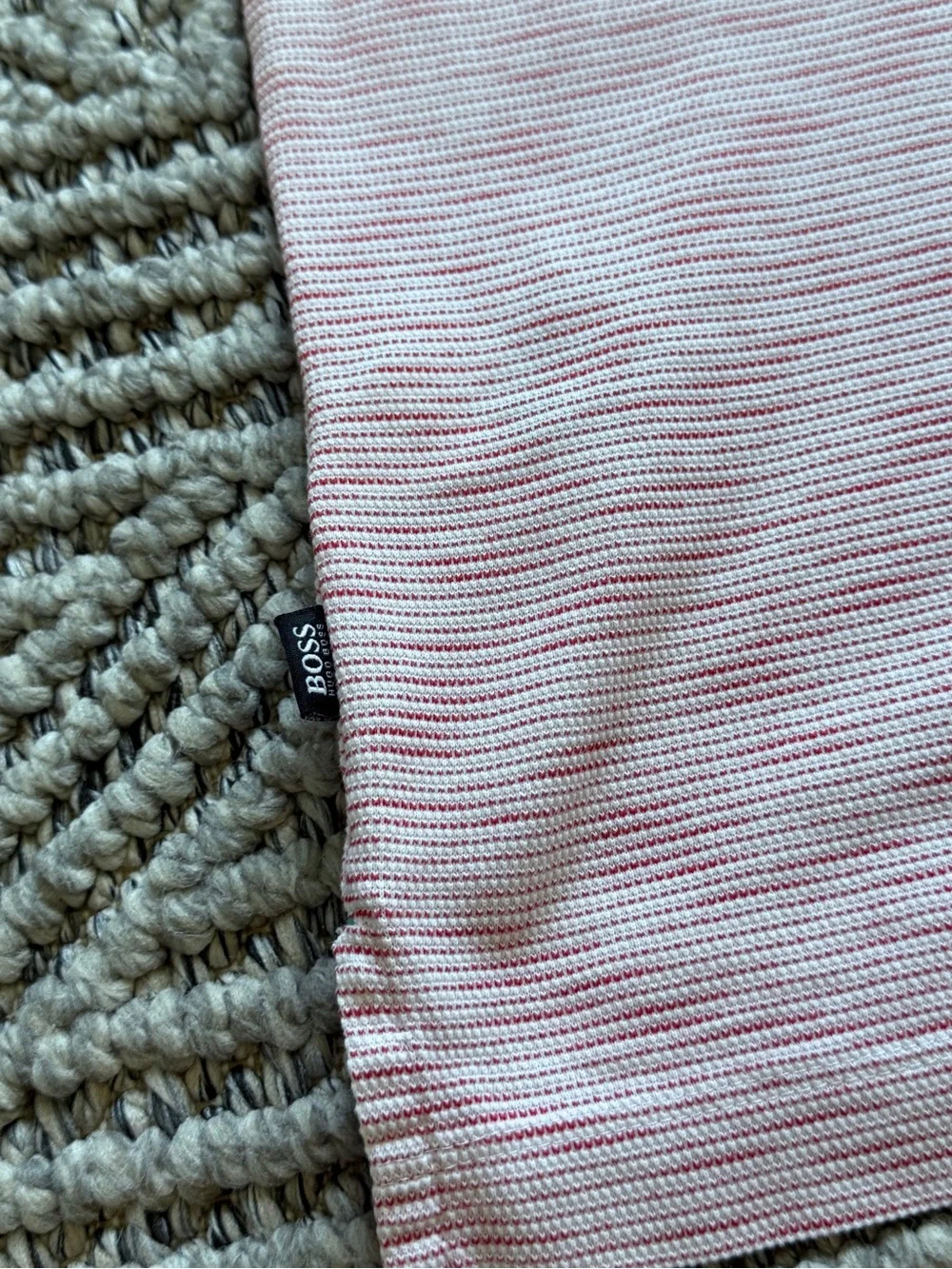 Boss Light Pink Stripe Polo with White Contrast Collar